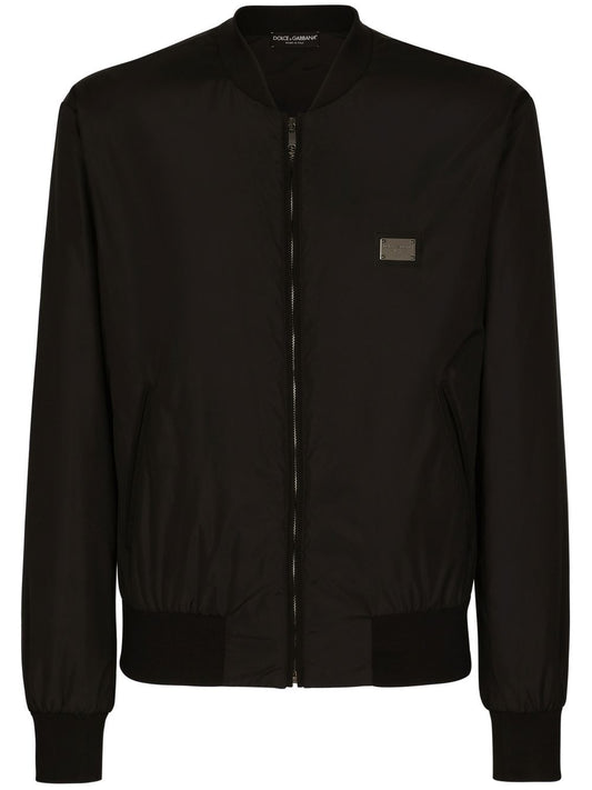 Dolce & Gabbana Men Nylon Jacket With Logo Plaque