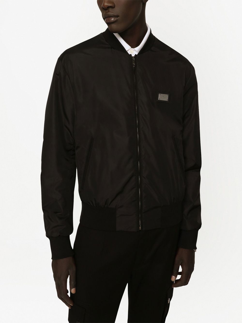 Dolce & Gabbana Men Nylon Jacket With Logo Plaque