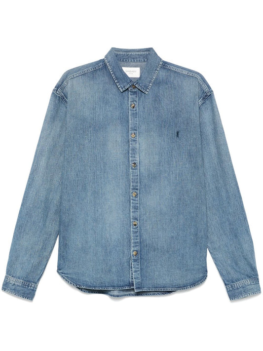 Saint Laurent Men Denim Shirt With Logo
