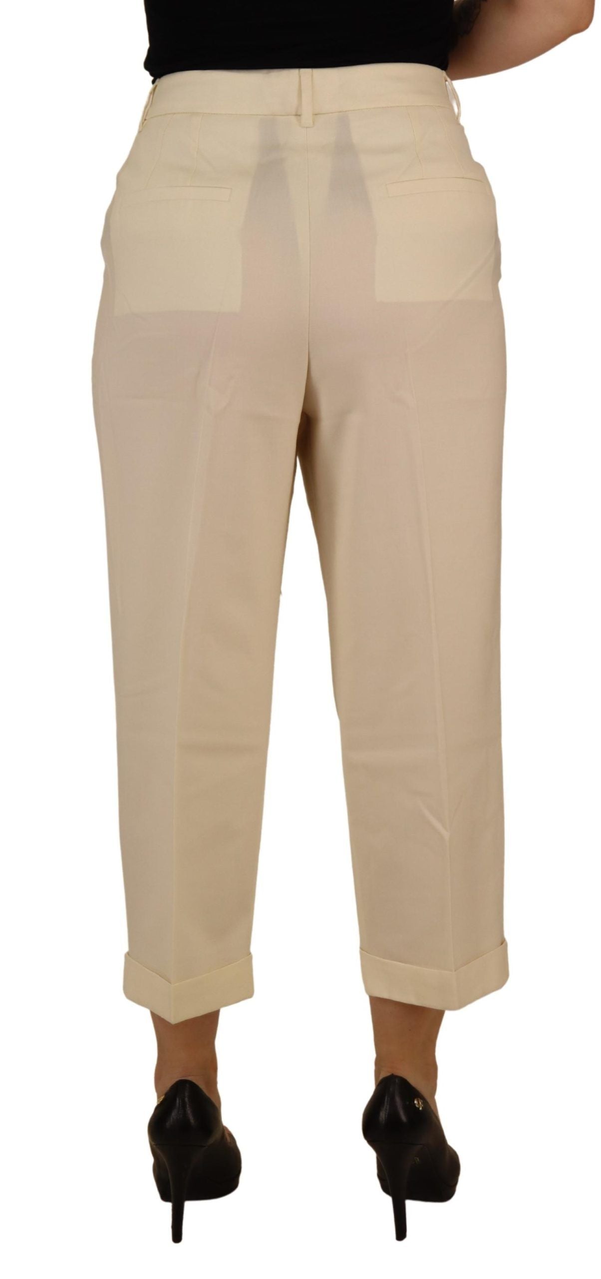 Dolce & Gabbana Ivory High Waist Cropped Folded Hem Trousers Women's Pants