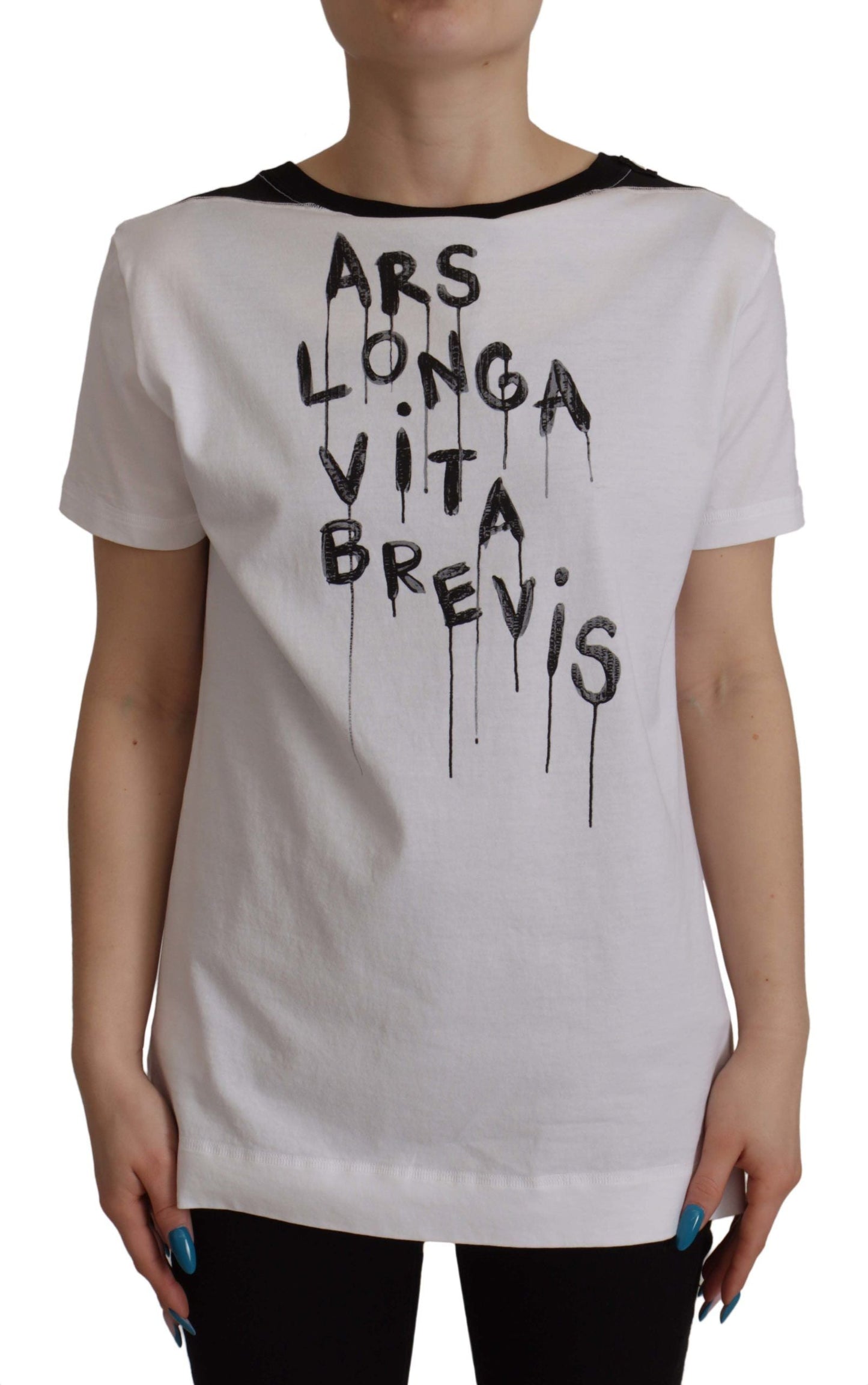 Dolce & Gabbana White Slogan Print Round Neck Cotton  Women's T-shirt