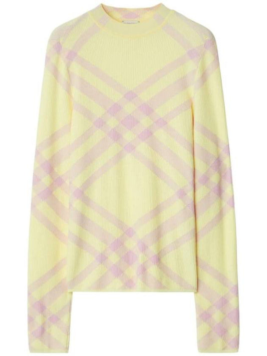 Burberry Check Wool Blend Knit Top Light Yellow