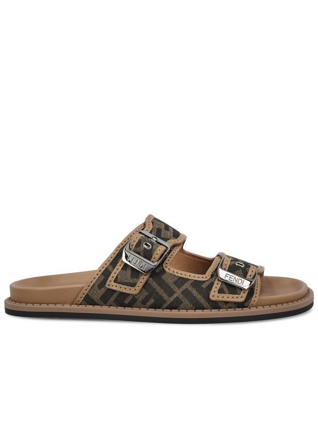 Fendi Men's Peel Jacquard Fabric Sandals Brown