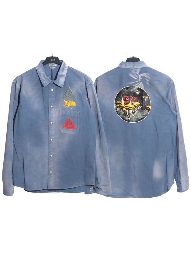 Astro Embroidered Patch Denim Long Sleeve Shirt Light Blue Dior