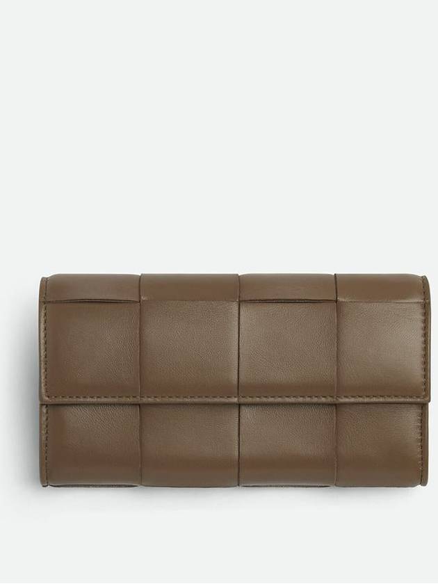 Bottega Veneta Cassette Flap Leather Long Wallet Taupe Grey
