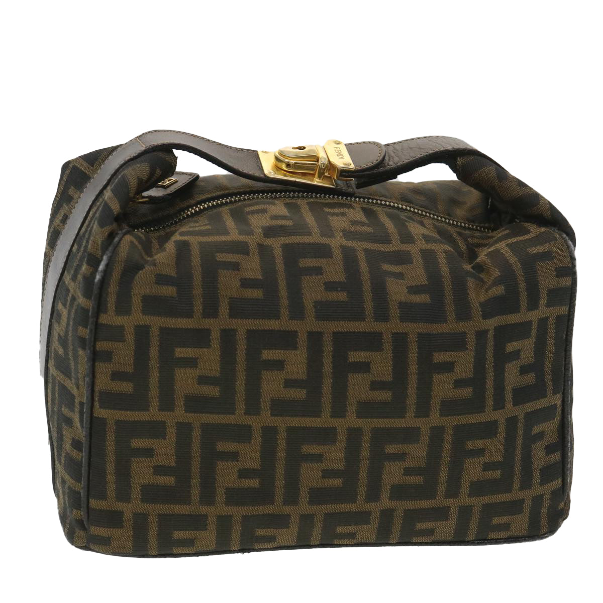 FENDI Zucca Canvas Vanity Cosmetic Pouch Black Brown Auth 37617