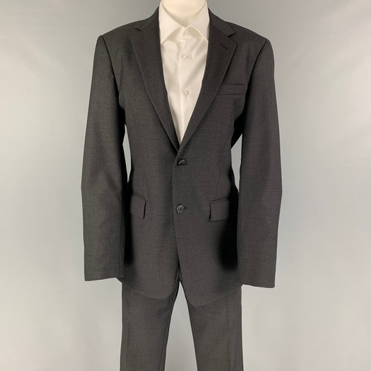 PRADA Size 36 Black Charcoal Virgin Wool Silk Notch Lapel Suit