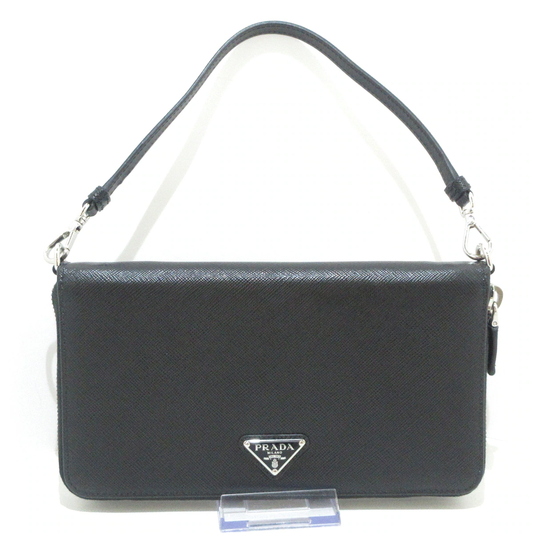 PRADA - Black Saffiano Leather Document Holder Other Style Wallet