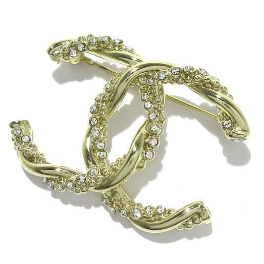 CHANEL - Coco Brooch Champagne Gold Clear Hardware Rhinestones
