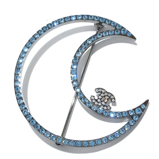 CHANEL - Coco Brooch Silver Light Blue Clear Hardware Rhinestones