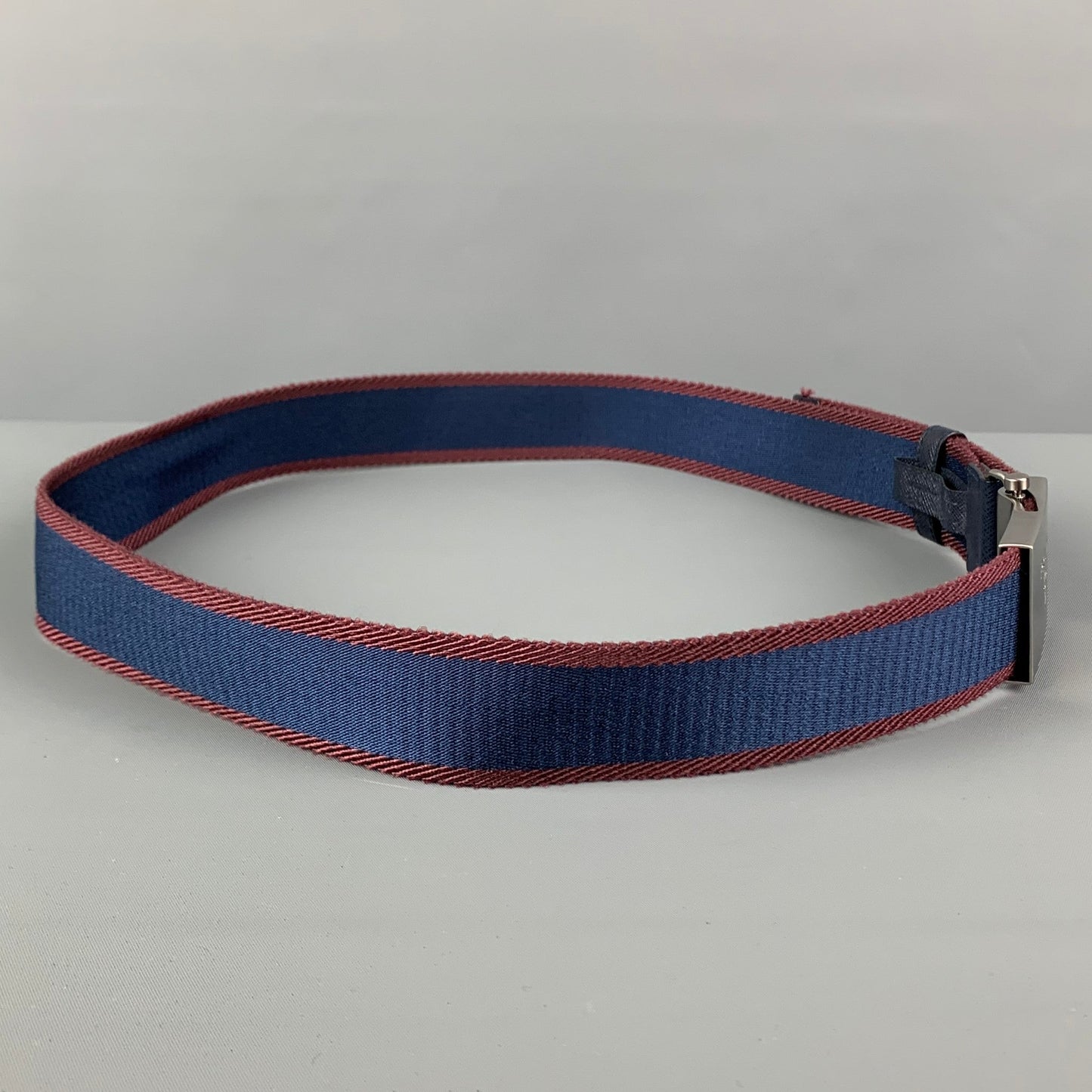 PRADA Size One Size Navy Burgundy Stripe Ribbon Belt