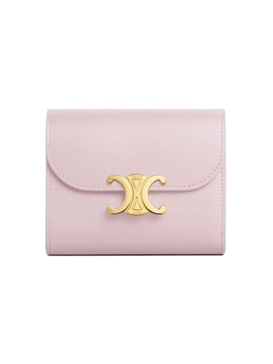CELINE Triomphe Small Shiny Calfskin Half Wallet Pastel Pink