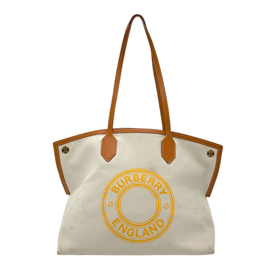 Burberry  ivory Canvas Leather Shoulder Bag ()