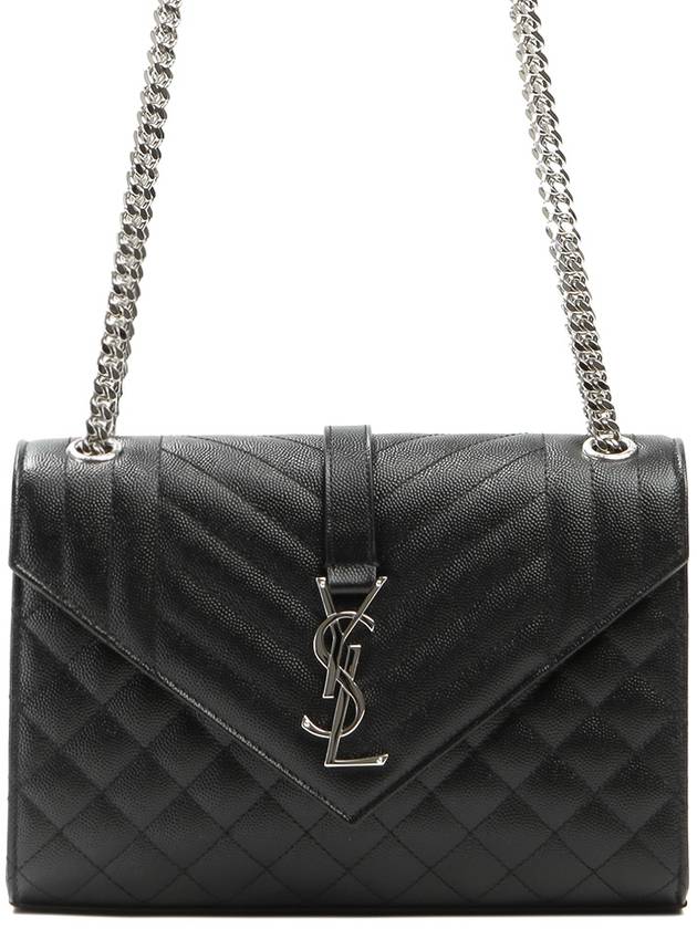 Saint Laurent Envelope Medium Chain Bag in Mix Matelasse Grain De Poudre Embossed Leather Black