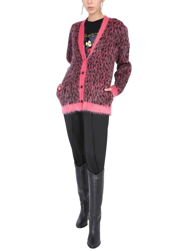Saint Laurent Leopard Jacquard Cardigan Pink