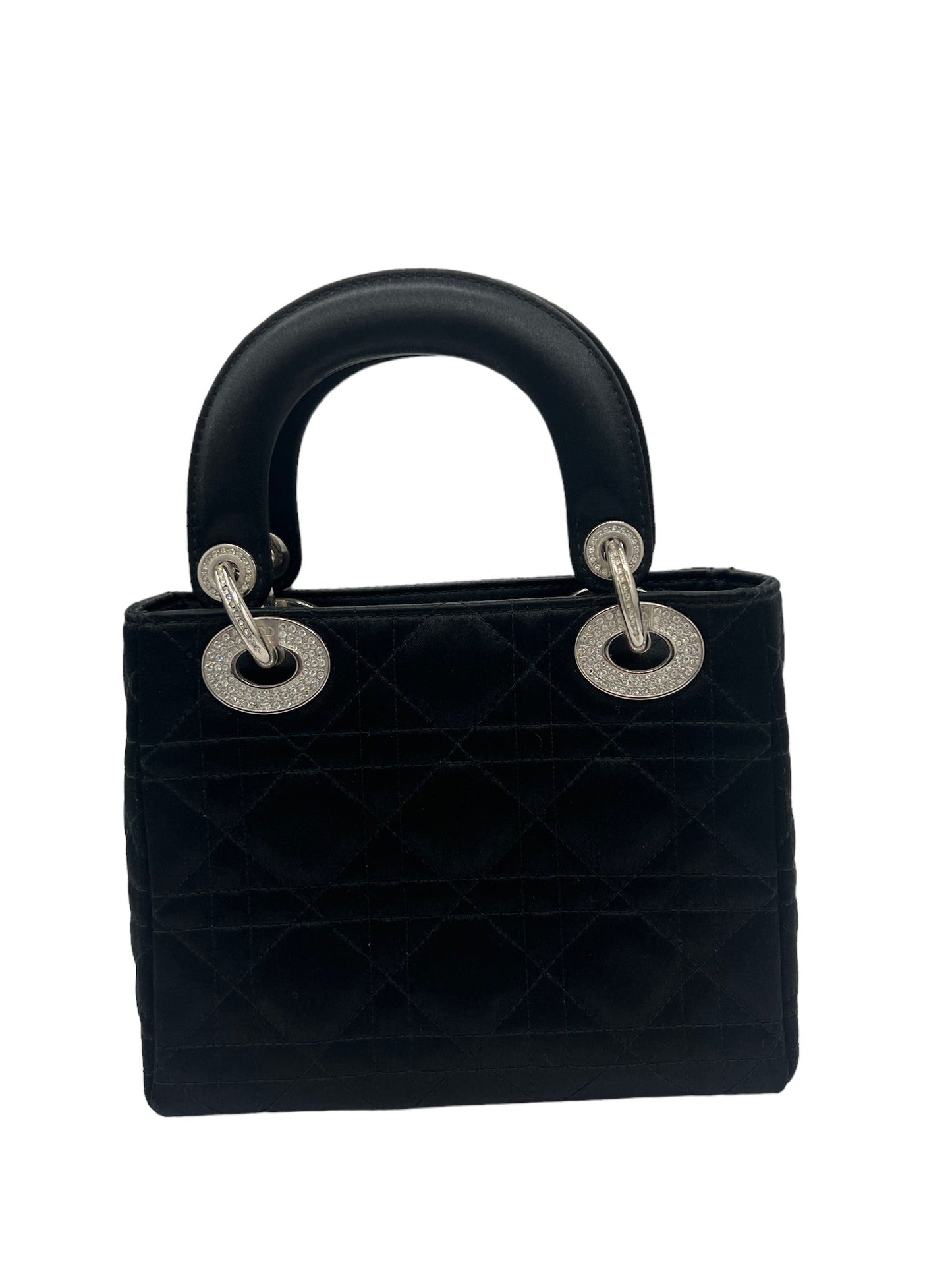 DIOR - Black Satin Crystals Mini Lady Dior