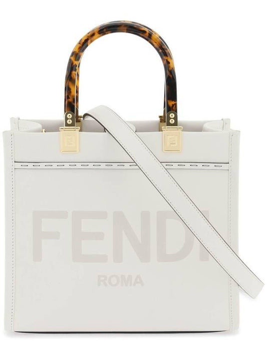 Fendi Sunshine Small Leather Tote Bag White