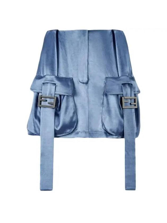 Fendi Women's Satin H-Line Skirt Blue