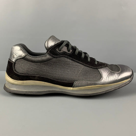 PRADA Size 12 Gray Black  Leather Lace Up Sneakers
