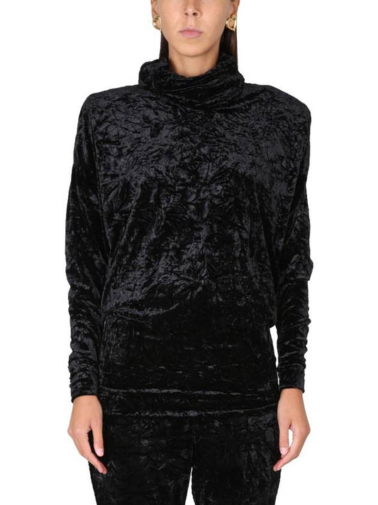 Saint Laurent Women's High-Neck Velvet Midi Dress Black