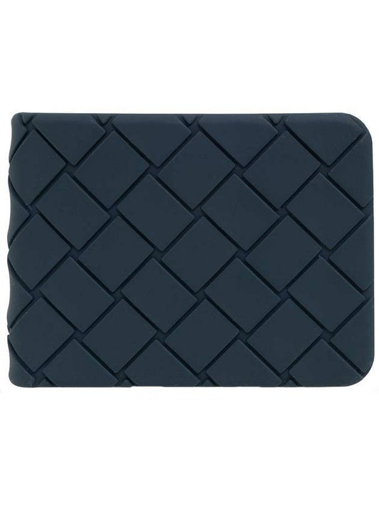 Bottega Veneta Intrecciato Rubber Half Wallet Navy