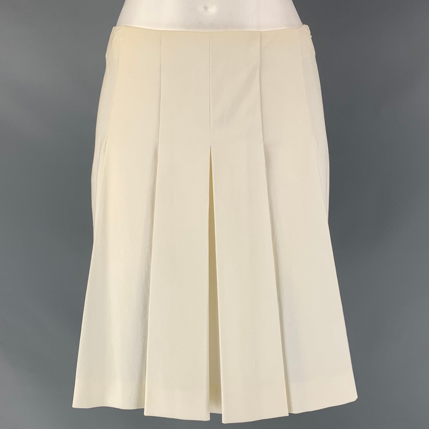 PRADA Size 2 Cream Cotton Blend Pleated Skirt