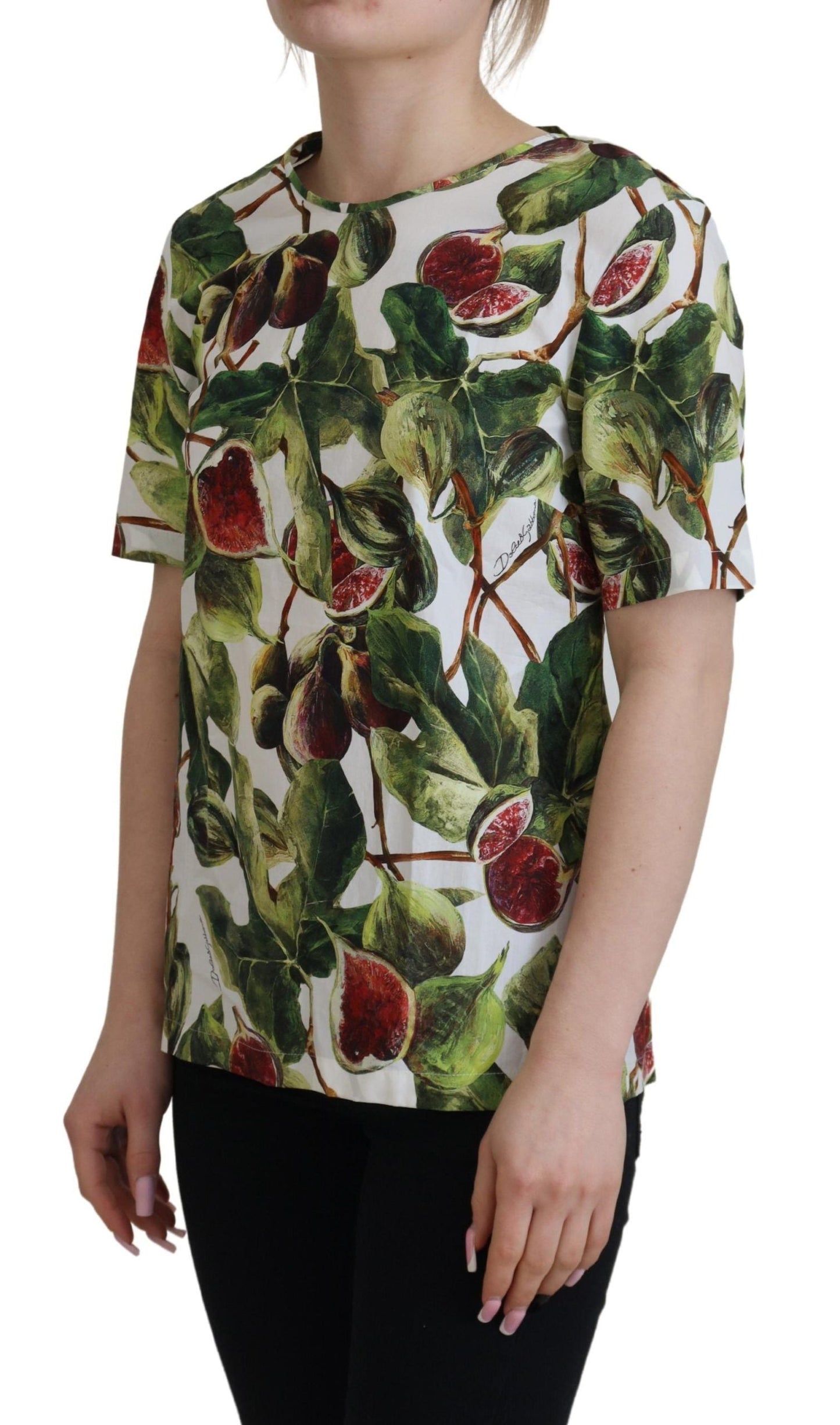Dolce & Gabbana Crew-neck Cotton Top Blouse Fruit Women's T-shirt