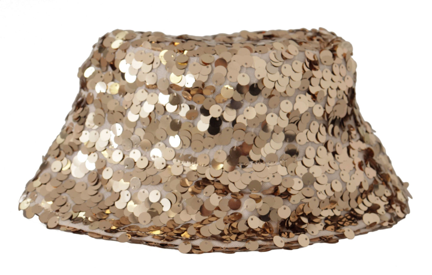 Dolce & Gabbana Gold Silk Sequin Embellished Designer Brim Bucket Women's Hat