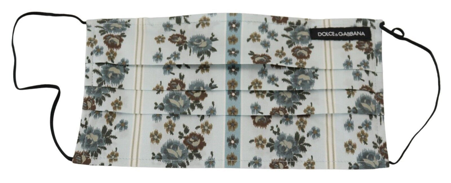 Dolce & Gabbana White Floral Cotton Pleated Elastic Ear Strap Face Women's Mask