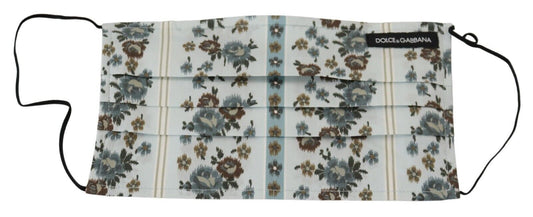 Dolce & Gabbana White Floral Cotton Pleated Elastic Ear Strap Face Women's Mask