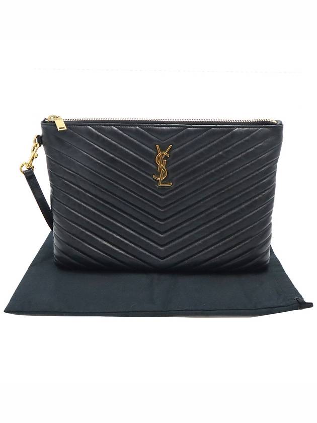 Saint Laurent Saint Laurent 413444 Black Quilted Calfskin Monogram Tablet Pouch Clutch