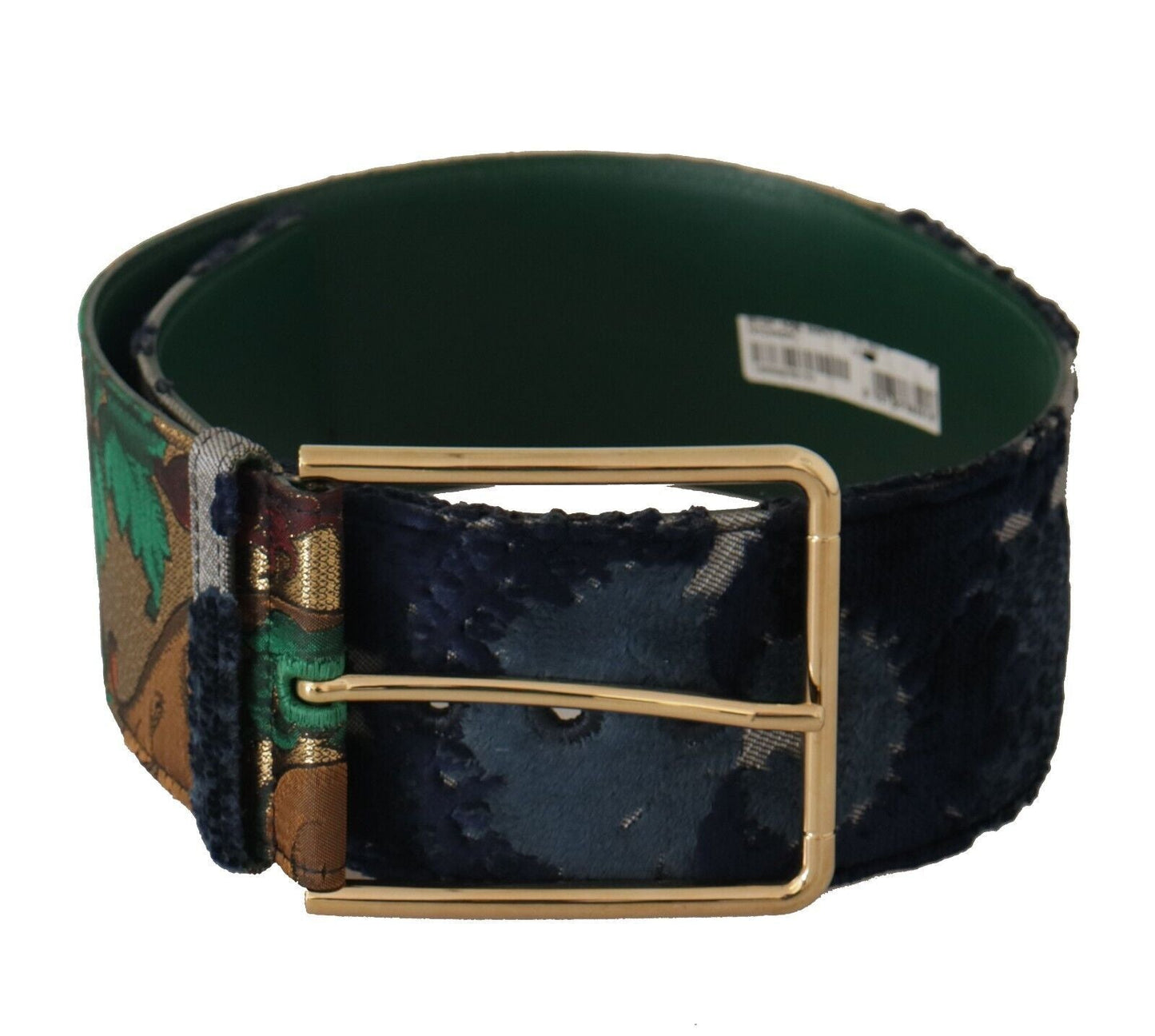 Dolce & Gabbana Green Jaquard Embroid Leather Gold Metal Women's Belt