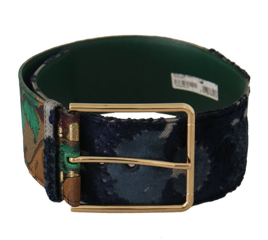 Dolce & Gabbana Green Jaquard Embroid Leather Gold Metal Women's Belt
