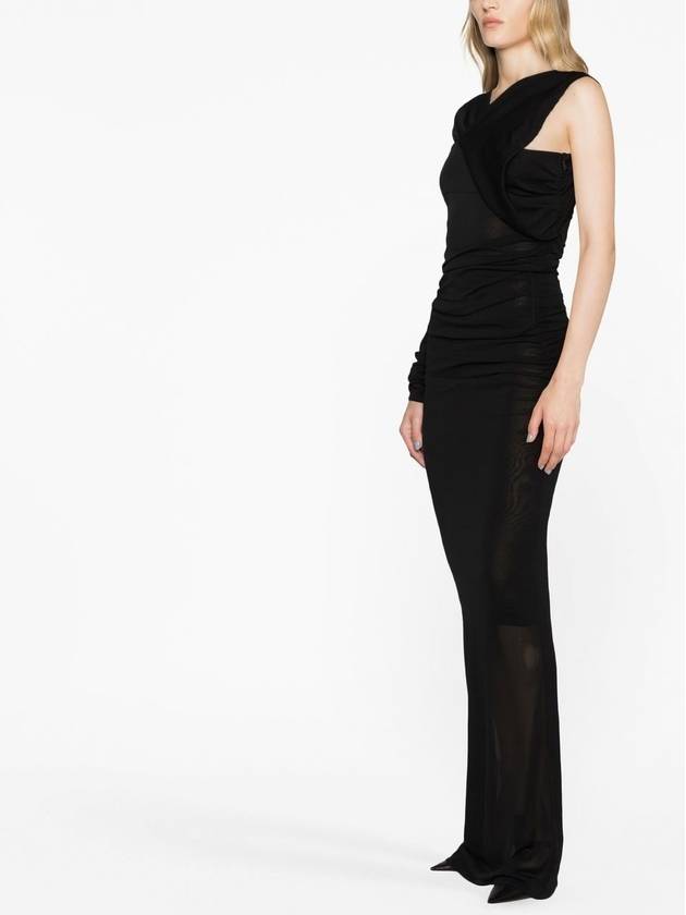 Saint Laurent One Shoulder Drape Maxi Viscose Long Dress Black