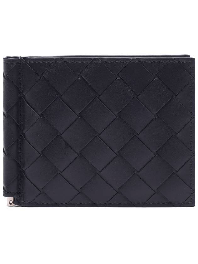 Bottega Veneta Intrecciato Bill Clip Card Wallet Navy