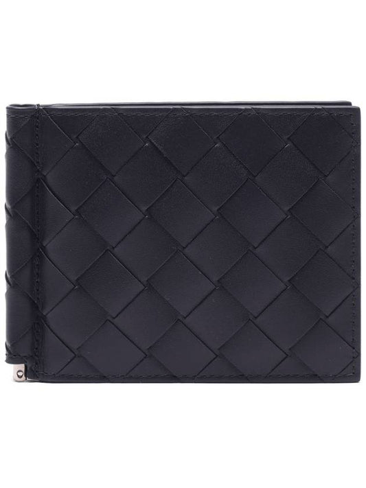 Bottega Veneta Intrecciato Bill Clip Card Wallet Navy