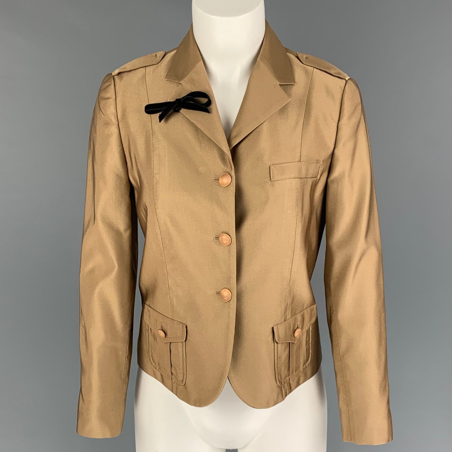 PRADA Size 6 Copper Wool Silk Single Breasted Jacket Blazer