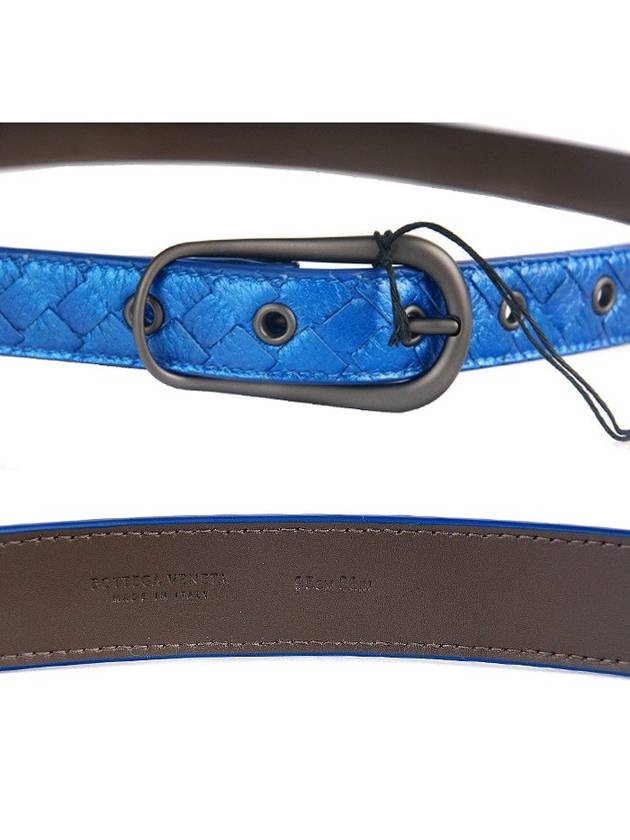 Bottega Veneta Intrecciato Leather Belt Metal Blue