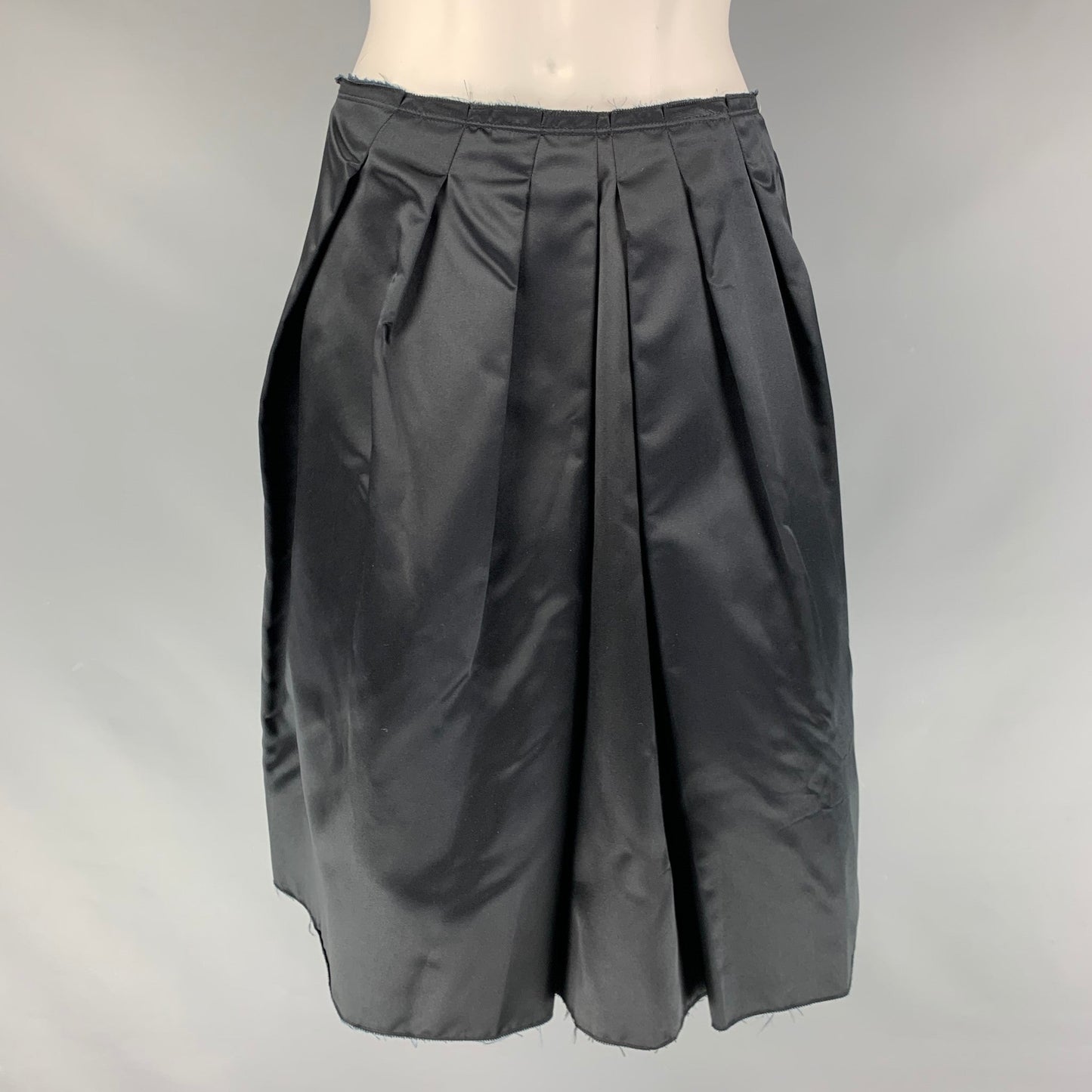 PRADA Size 4 Black Silk Pleated Circle Skirt