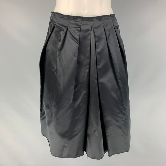 PRADA Size 4 Black Silk Pleated Circle Skirt