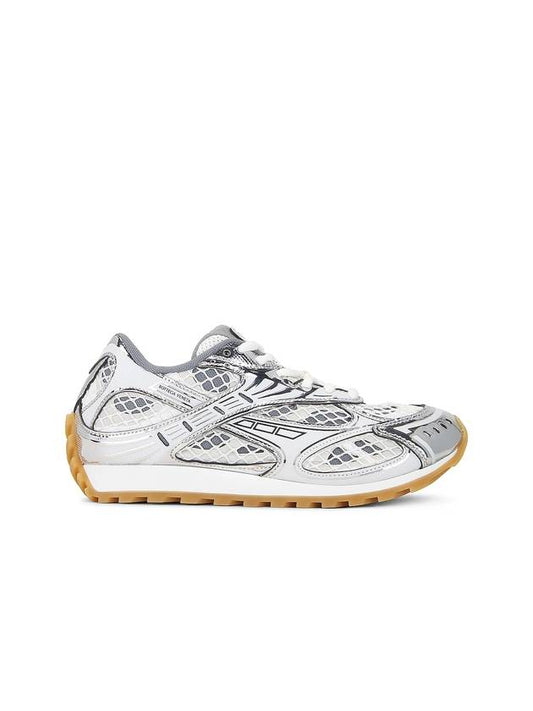 Bottega Veneta Orbit Mesh Rubber Low Top Sneakers Silver White