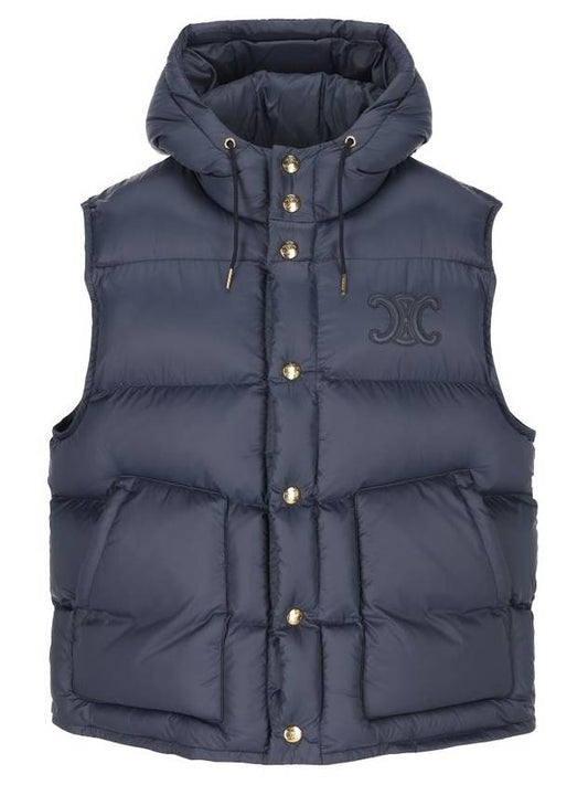 CELINE Triomphe Patch Hooded Down Vest Light Navy
