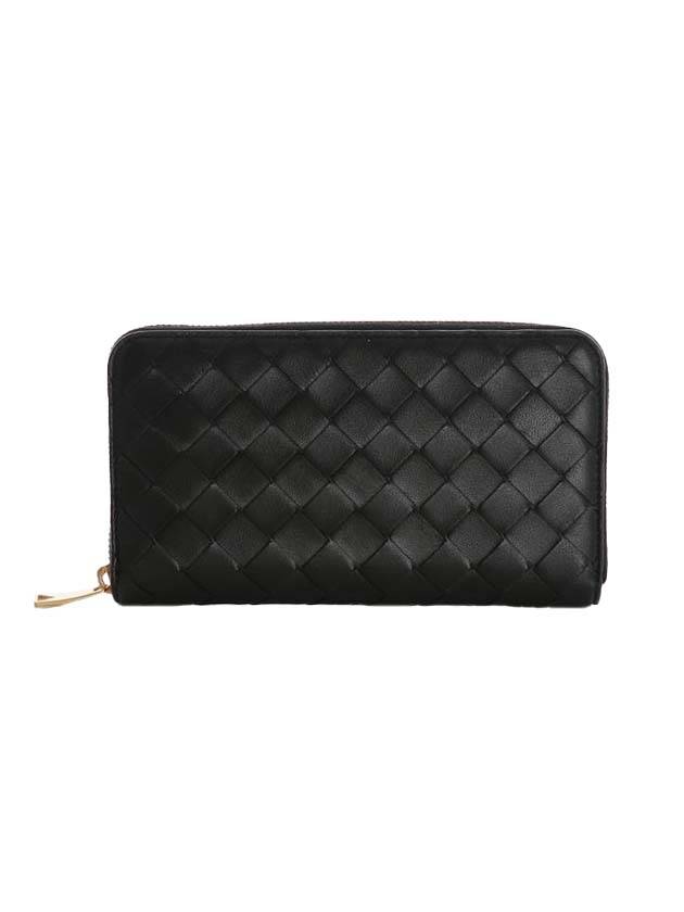 Bottega Veneta Intrecciato Zipper Around Closure Leather Long Wallet Black