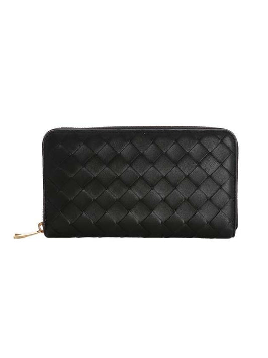 Bottega Veneta Intrecciato Zipper Around Closure Leather Long Wallet Black