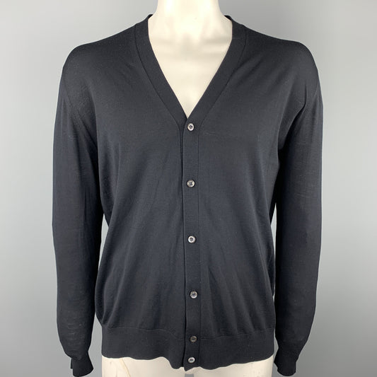 PRADA Size XL Black Solid Lana Wool Cardigan