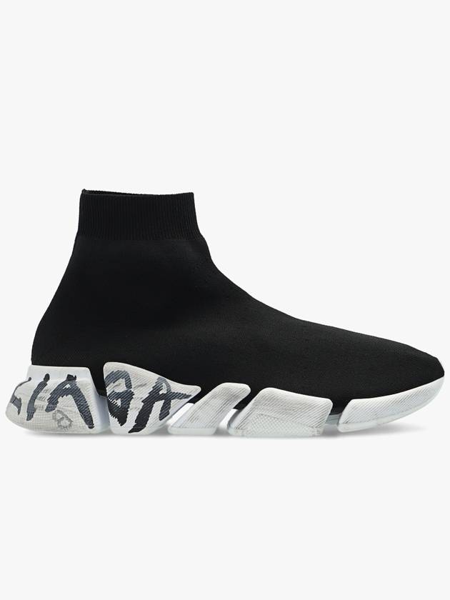 Balenciaga Speed 2.0 Graffiti Knit High Top Sneakers Black