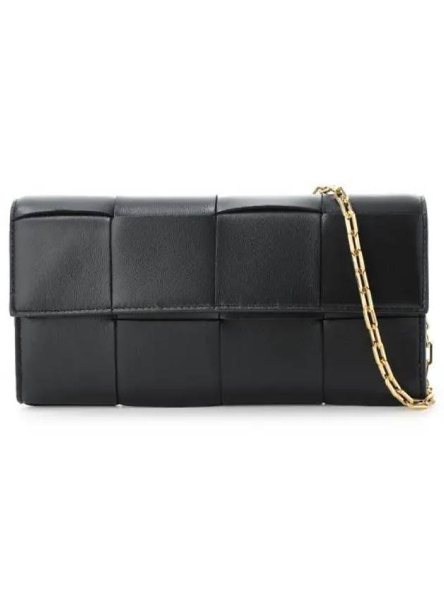 Bottega Veneta Cassette Chain Long Wallet Black