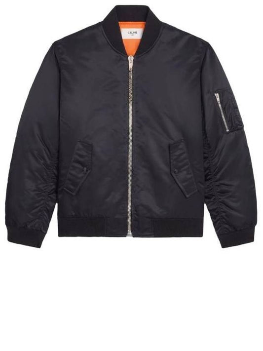CELINE Nylon Twill Logo Bomber Jacket Black