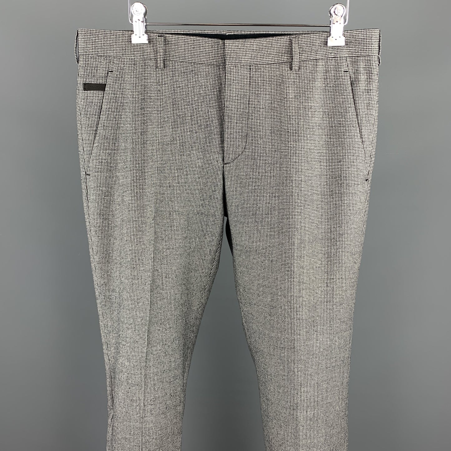 PRADA Size 30 Black & White Houndstooth Wool Button Fly Casual Pants