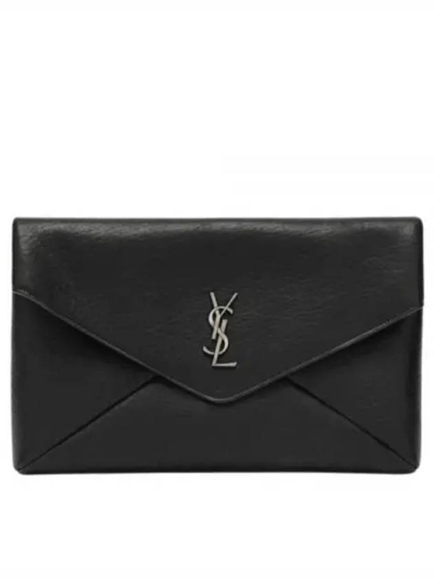 Saint Laurent Cassandre Embellished Leather Clutch Bag Black